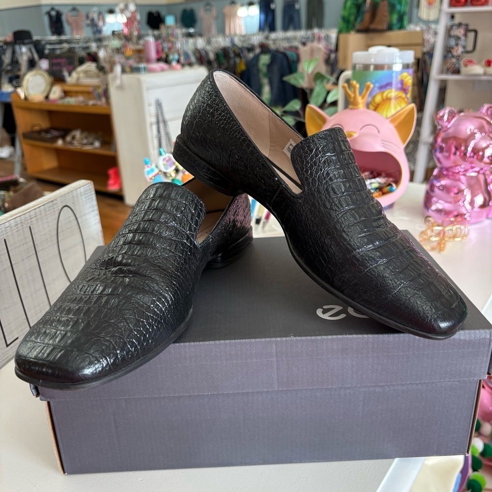ECCO Croc Embossed Leather Loafer Shoe Size 40